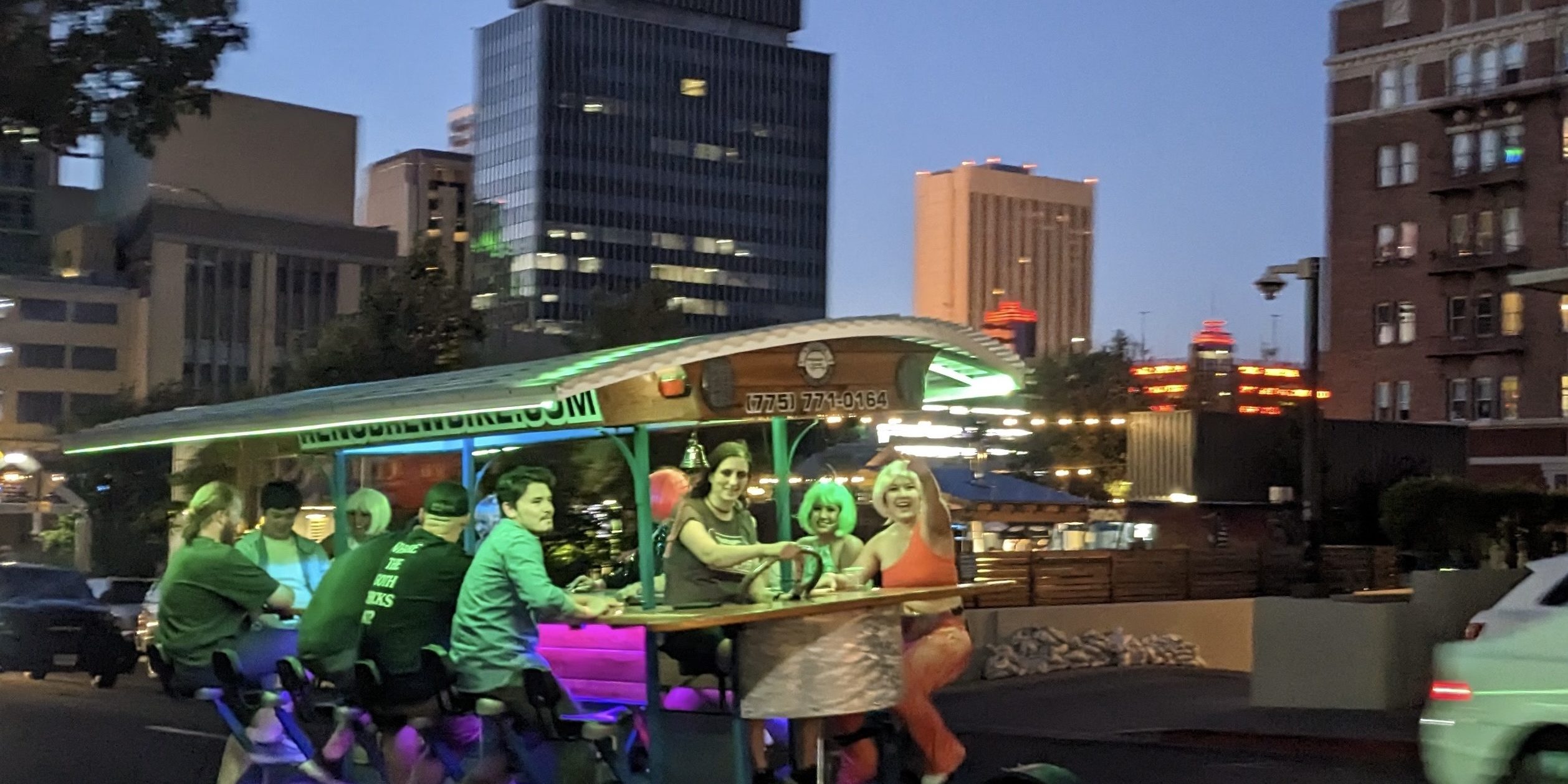 Feature_Photo_01 Brew Bike passengers enjoying a Private Bike reservation, riding around Downtown Reno.