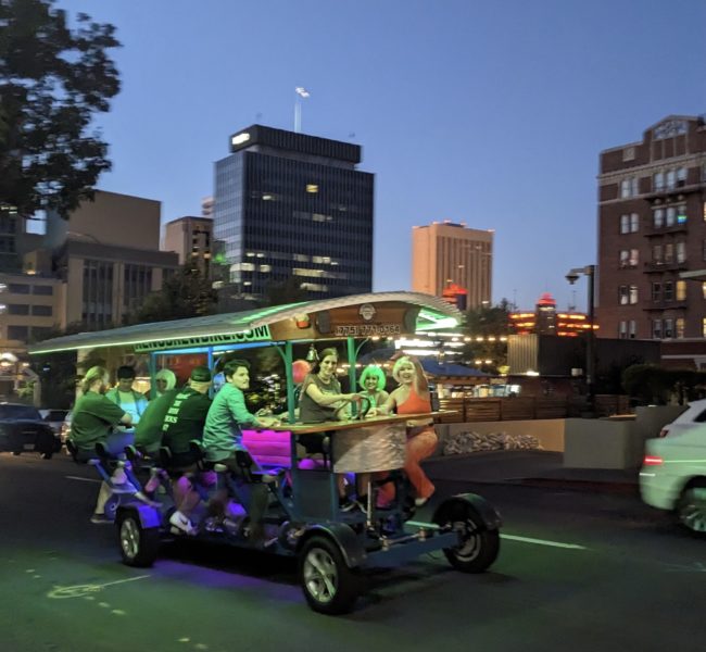 Feature_Photo_01 Brew Bike passengers enjoying a Private Bike reservation, riding around Downtown Reno.