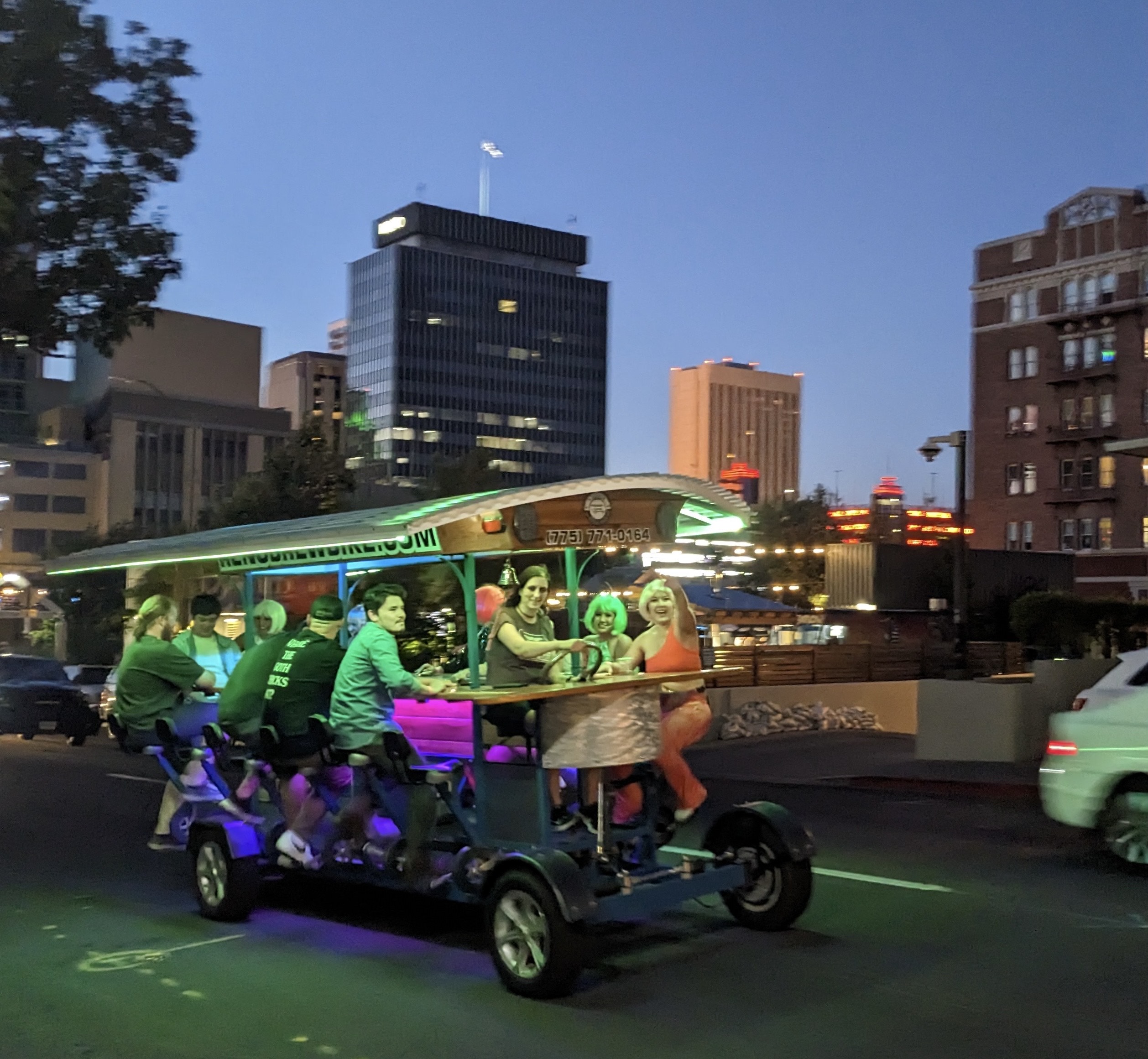 Feature_Photo_01 Brew Bike passengers enjoying a Private Bike reservation, riding around Downtown Reno.
