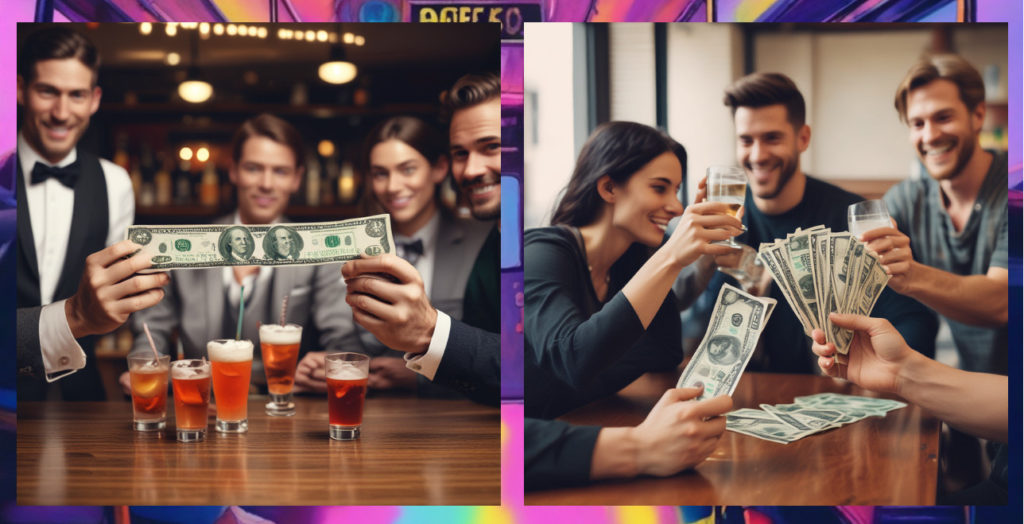 AI-generated bar patrons enjoying drinks and saving money